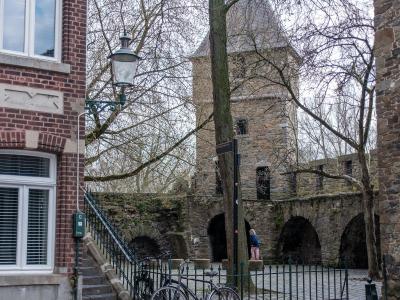 View of the Jekertoren tower, a historic landmark in Maastricht, Netherlands.